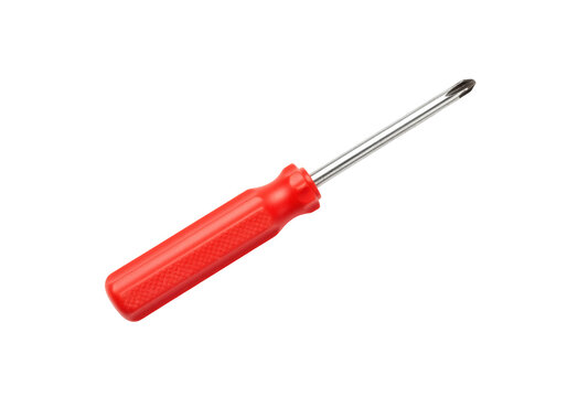Red Phillips head screwdriver isolated PNG on transparent background, hand tool for construction and repair work