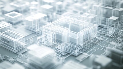 Abstract Wireframe Cityscape: Digital Architecture