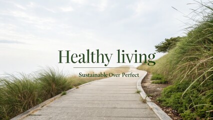 Serene pathway through natural green grasses promoting healthy living and sustainability.