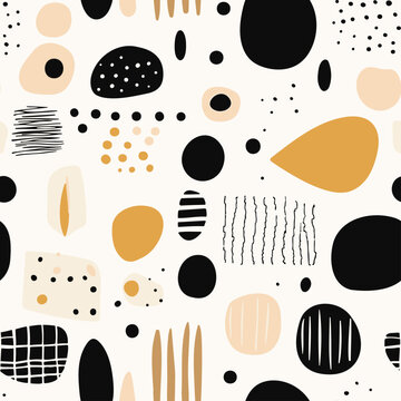 Minimal Abstract Organic Shapes Seamless Pattern in Neutral Colors