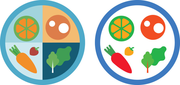 Healthy Food Plate Illustration &ndash; Balanced Diet Nutrition Icons