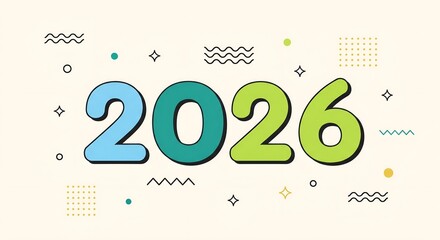 Colorful 2026 Numeric Display with Abstract Shapes