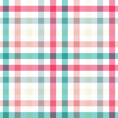 A seamless, vibrant plaid pattern featuring intersecting lines of pink, teal, and white colors