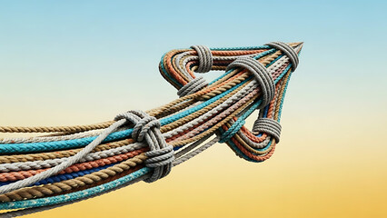 Success business arrow connection as diverse ropes united together to form a shape of positive diver