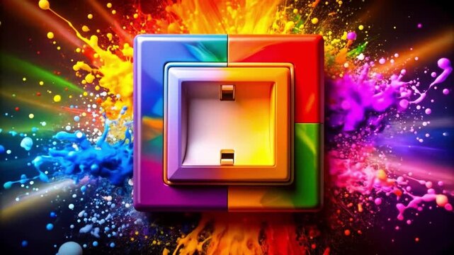 Abstract composition of a square switch with colorful splashes and paint