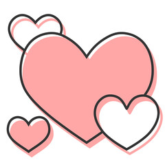 大小のハートが重なったシンプルな手描きイラストアイコン 版ズレ 赤