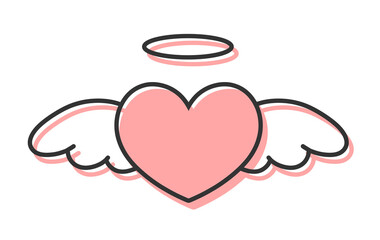 羽とヘイローがついたシンプルなハートの手描きイラストアイコン	 版ズレ 赤