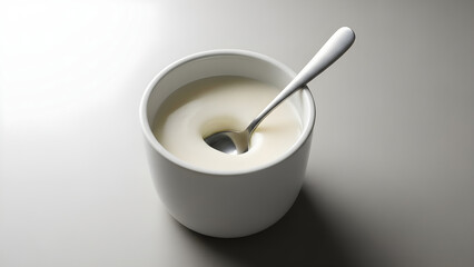 Creamy yogurt in a white bowl with a spoon