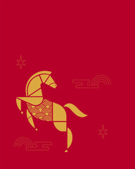 Chinese New Year horse art deco vertical poster vector