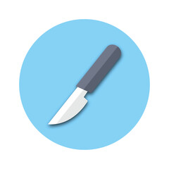 Minimalist illustration of a small kitchen knife or utility knife on blue circle background vector icon