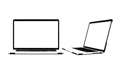 Laptop computer mockup with empty white screen front and angled view flat vector