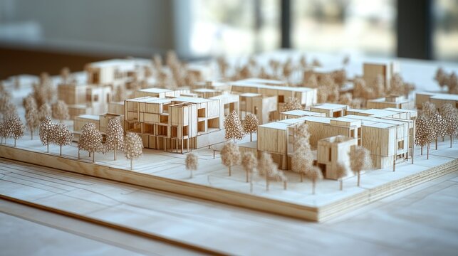 Architectural Wooden Model of Modern Cityscape - Powered by Adobe