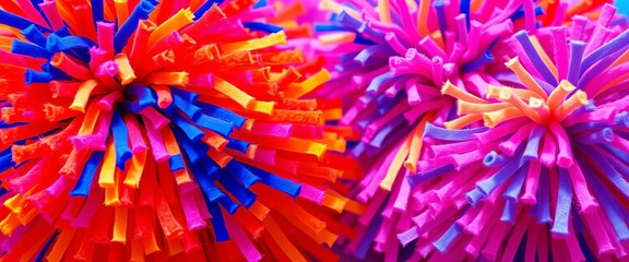 Close-up of vibrant, fluffy cheerleading pom-poms,  metallic,  team