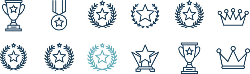 Obraz premium Award icons trophy medal laurel wreath and crown symbols star