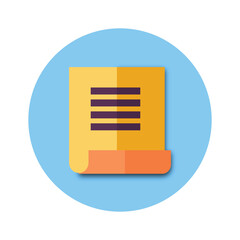 Flat design icon of a document or note with text lines inside a sky blue circle vector illustration