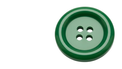 Fototapeta premium Green plastic button with four holes isolated on a transparent background sewing