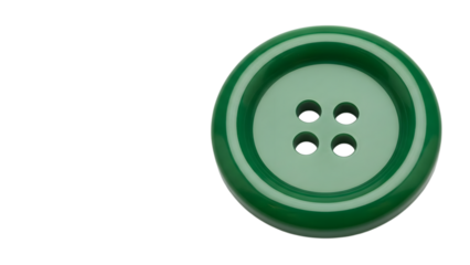 Green plastic button with four holes isolated on a transparent background sewing