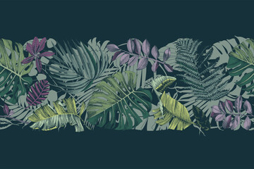 Tropical horizontal vector seamless border