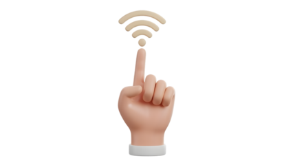 Hand with index finger pointing to Wi Fi symbol isolated on a transparent background WiFi