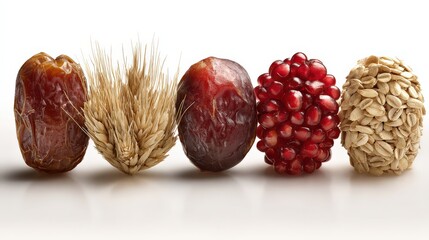 Modern Arrangement of the Seven Species for Shavuot on White Background