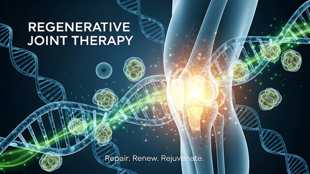 Regenerative Joint pain Medicine and Stem cell treatment or DNA biotechnology medication to repair j