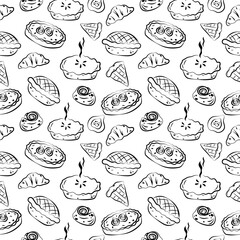 Doodle seamless pattern with autumn pies. 