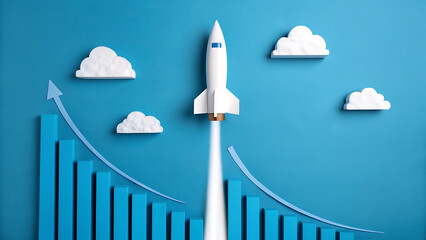 Rocket launching into clouds with graph