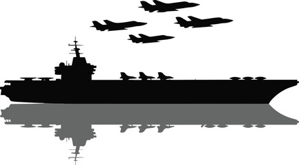 carrier naval aviation scene with jets on deck and in sky © AIcon Star