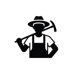 Fototapeta premium Farmer with Hat and Pickaxe Icon Vector Illustration