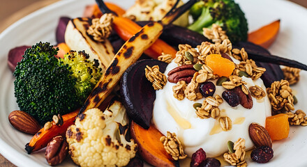 Vibrant veggie and yogurt bowl with granola