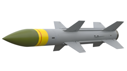 Missile with green nose and yellow stripe isolated on a transparent background military gray