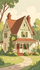 Vintage House Illustration Wallpaper