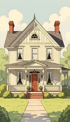 Vintage House Illustration Wallpaper