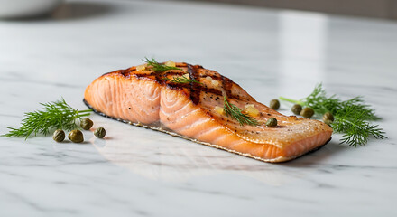 Grilled salmon fillet with fennel and capers