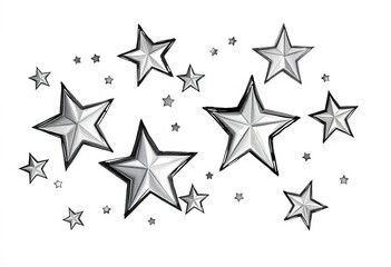 Obraz premium Whimsical, unevenly sized stars sketched in charcoal, varying shades of gray, texture, constellation