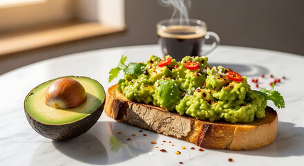 Avocado toast with coffee