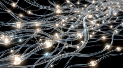 Neural Network Visualization with Glowing Synapses on Black Background Abstract Depiction of Neuron Connections for Scientific and Technological Concepts
