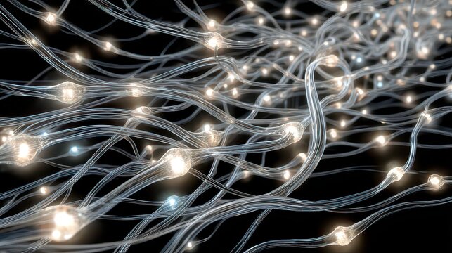 Neural Network Visualization with Glowing Synapses on Black Background Abstract Depiction of Neuron Connections for Scientific and Technological Concepts - Powered by Adobe