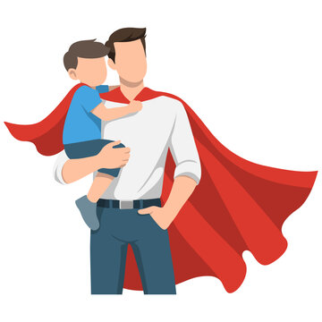 Father and Son Wearing Red Cape.