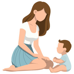 Mother Takes Care of Toddler and Play with Toys Illustration.