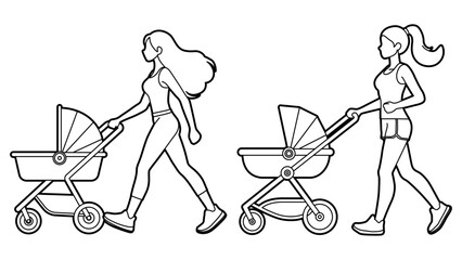 Mother Push Baby Stroller.