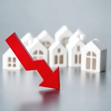 Real estate market decline concept with arrow and houses