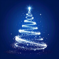 Glowing stylized Christmas tree with sparkling lights on a blue background