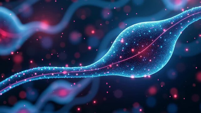 Neuron Synapse Nerve Cell Blue Pink Glowing Abstract Science Biology Medical Microscopic Futuristic Neural Connection Digital Background