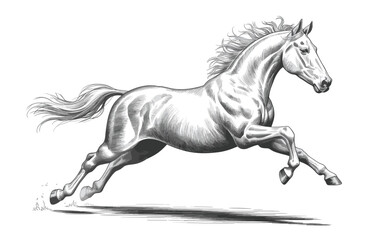 Elegant Black And White Vector Illustration Of A Powerful Running Stallion Horse