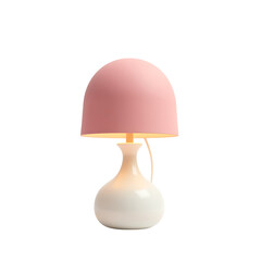 Cute pink mushroom shaped table lamp isolated on transparent background