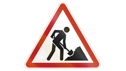 Roadwork sign with a man digging isolated on a transparent background construction sign warning sign