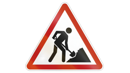 Roadwork sign with a man digging isolated on a transparent background construction sign warning sign