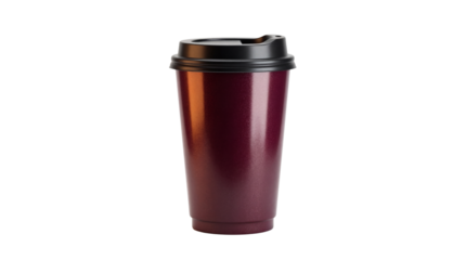 Maroon Reusable Travel Coffee Tumbler with Black Lid isolated PNG with Transparent Background