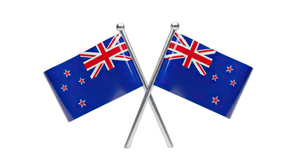 New Zealand Flags Crossed on White Background